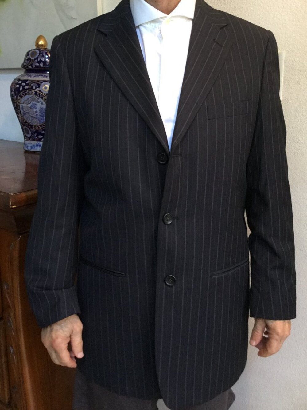 FERRECCI UOMO Youth/Boys Pinstripe Set 3 Pcs Suit Classic 150s  Italy Size 20